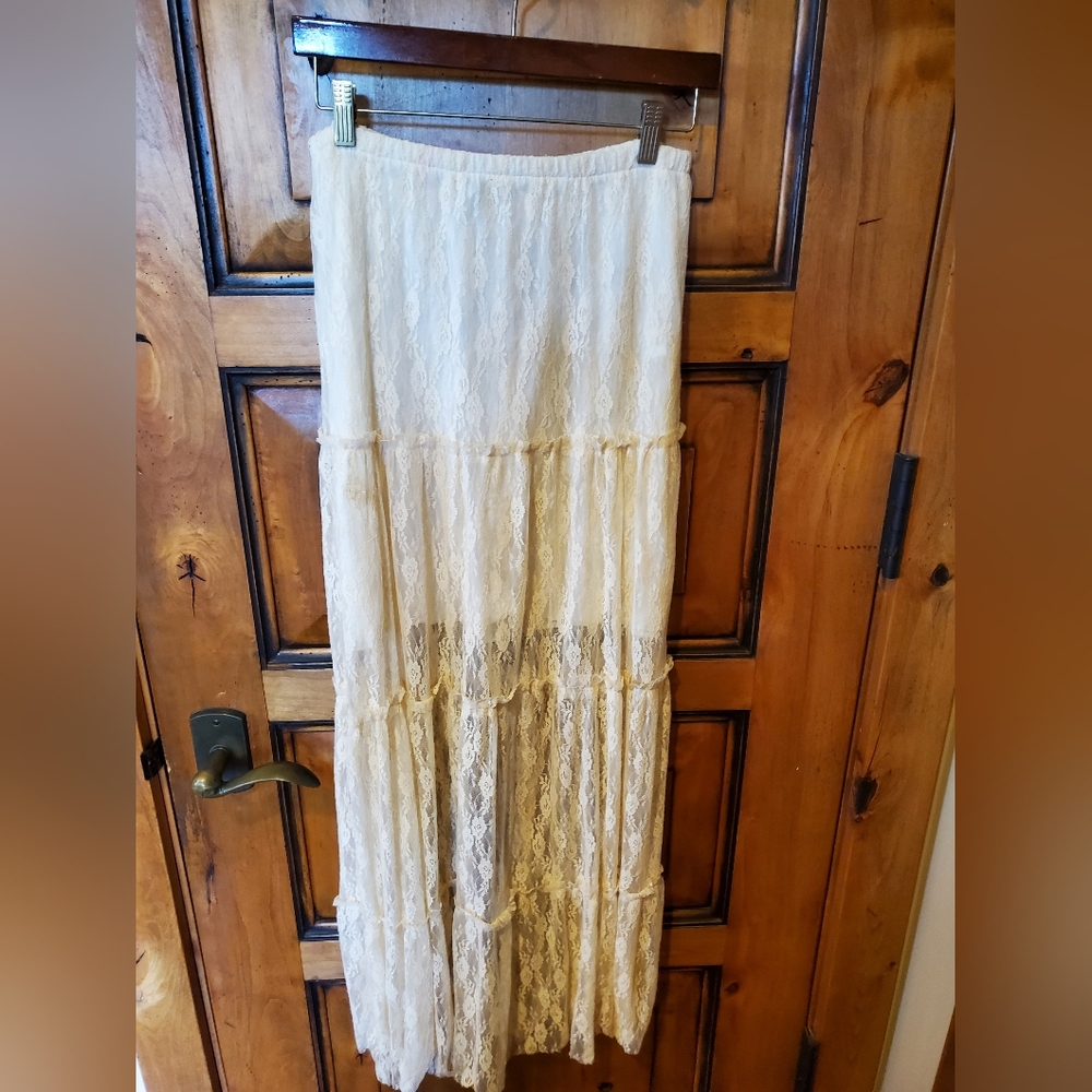 Elan Ivory Lace Sheer Half-Slip Maxi Skirt Free People